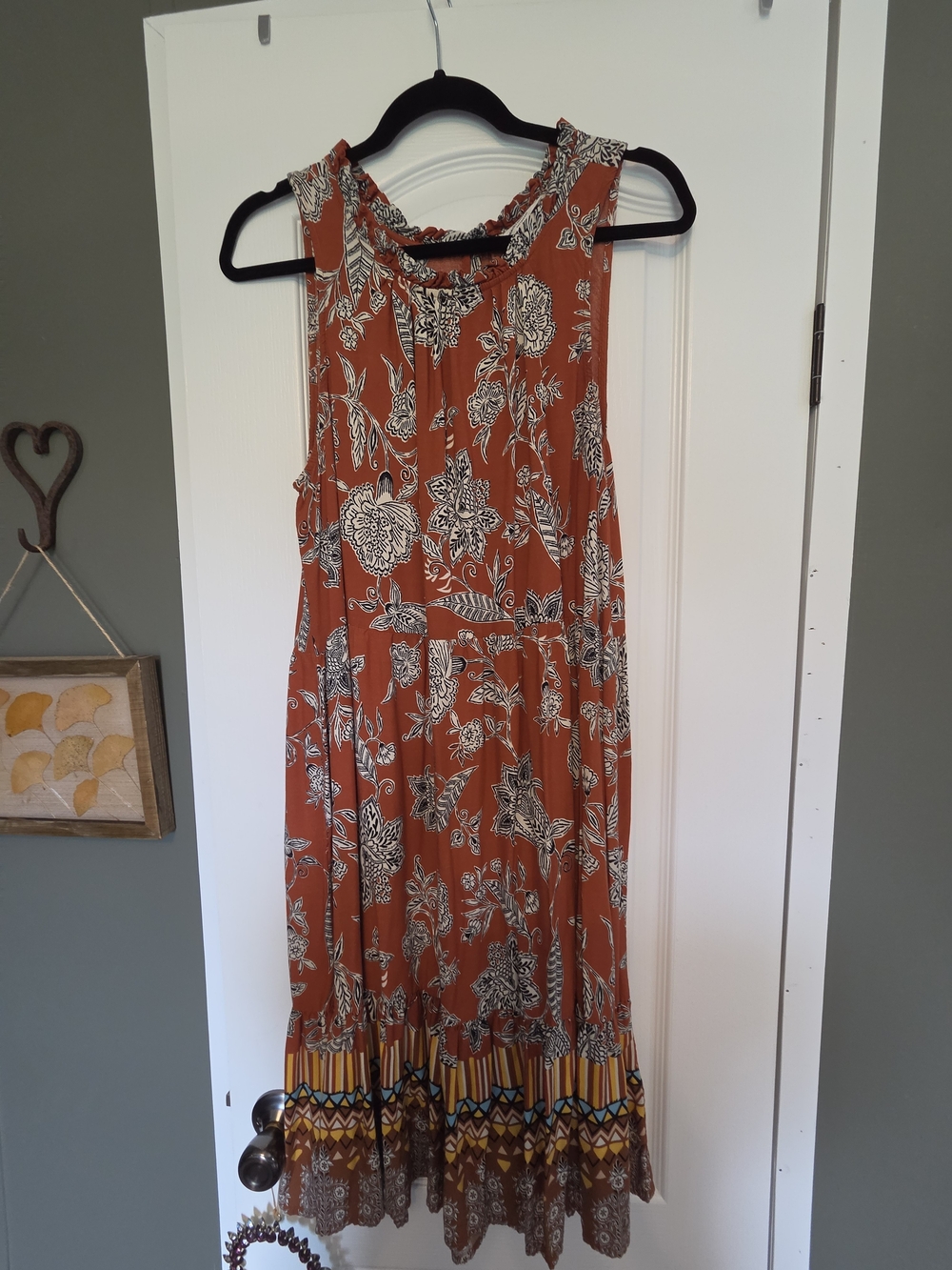 beachlunchlounge Rust Floral Sleeveless Maxi Dress with Border Print